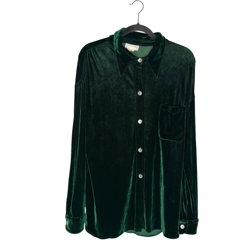 Henri Bendel Velvet Button Down Womens Size 1 Green Excellent Long Sleeve Shirt